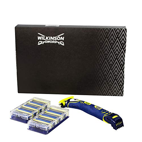 Wilkinson Sword Hydro 5 Groomer - Maquinilla De Afeitar De 5 Hojas Con Cabezal Extra Recortador Eléctrico De Barba + Recambios De Cuchillas, Negro, 9 Unidad