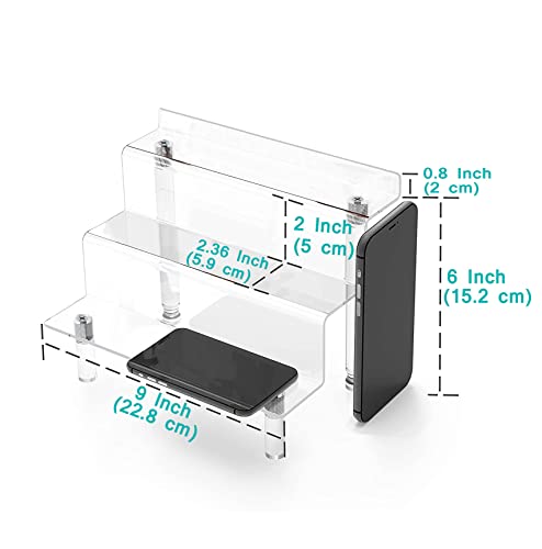 WINKINE Mesa de acrílico transparente con 3 niveles para figuras Amiibo Funko POP, especias, postres, escritorio y armario organizador para cosméticos y manualidades (1 pieza pequeña)