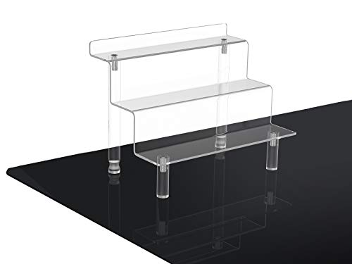 WINKINE Mesa de acrílico transparente con 3 niveles para figuras Amiibo Funko POP, especias, postres, escritorio y armario organizador para cosméticos y manualidades (1 pieza pequeña)