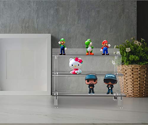 WINKINE Mesa de acrílico transparente con 3 niveles para figuras Amiibo Funko POP, especias, postres, escritorio y armario organizador para cosméticos y manualidades (1 pieza pequeña)