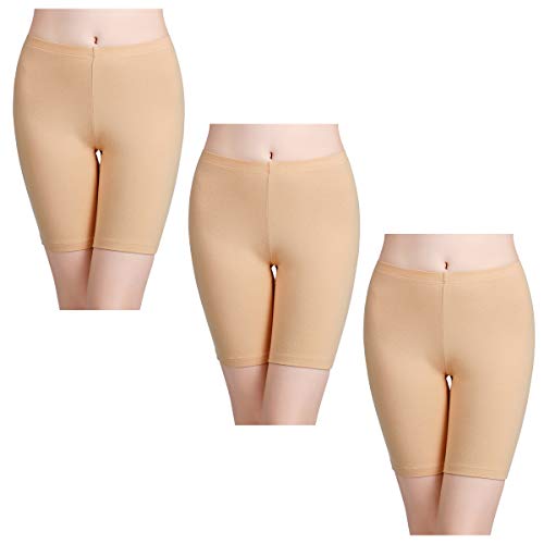 wirarpa Bragas Mujer Leggings Cortos Boxer Algodon Shorts Pantalones Deportivas para Running, Yoga y Ejercicio Beige-3 Pack Size 40-44