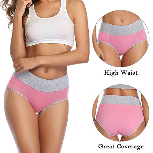 wirarpa Bragas Talle Alto Algodón para Mujer Culotte Braguita de Cintura Alta Cómodo 5 Pack Tamaño L