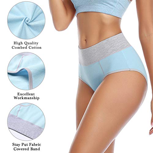 wirarpa Bragas Talle Alto Algodón para Mujer Culotte Braguita de Cintura Alta Cómodo 5 Pack Tamaño L