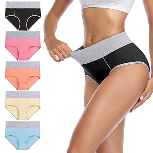 wirarpa Bragas Talle Alto Algodón para Mujer Culotte Braguita de Cintura Alta Cómodo 5 Pack Tamaño L