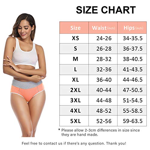 wirarpa Bragas Talle Alto Algodón para Mujer Culotte Braguita de Cintura Alta Cómodo 5 Pack Tamaño L