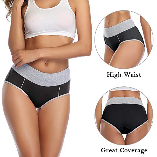 wirarpa Bragas Talle Alto Algodón para Mujer Culotte Braguita de Cintura Alta Cómodo 5 Pack Tamaño M