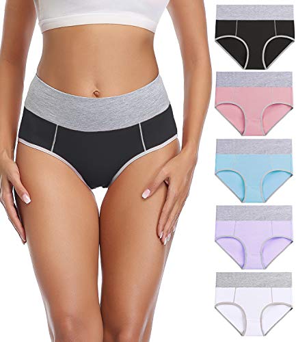wirarpa Bragas Talle Alto Algodón para Mujer Culotte Braguita de Cintura Alta Cómodo 5 Pack Tamaño M
