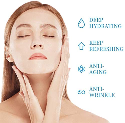 WIS Hoja de mascarilla facial de ácido hialurónico, mascarilla facial hidratante antienvejecimiento hidratante profunda para el cuidado de la piel seca, antiarrugas y líneas finas,10 paquetes