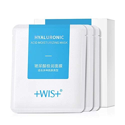 WIS Hoja de mascarilla facial de ácido hialurónico, mascarilla facial hidratante antienvejecimiento hidratante profunda para el cuidado de la piel seca, antiarrugas y líneas finas,10 paquetes