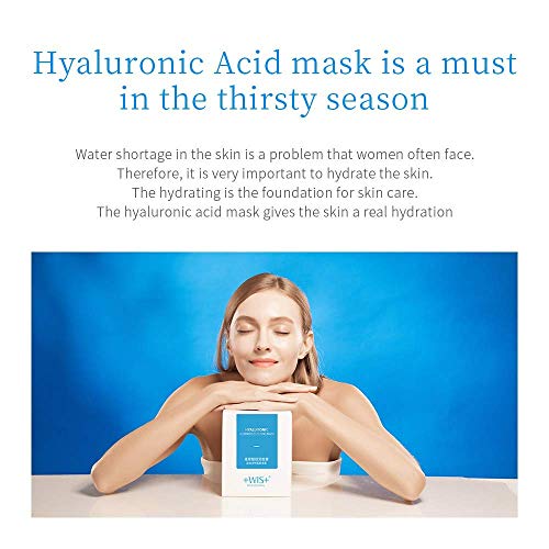 WIS Hoja de mascarilla facial de ácido hialurónico, mascarilla facial hidratante antienvejecimiento hidratante profunda para el cuidado de la piel seca, antiarrugas y líneas finas,10 paquetes