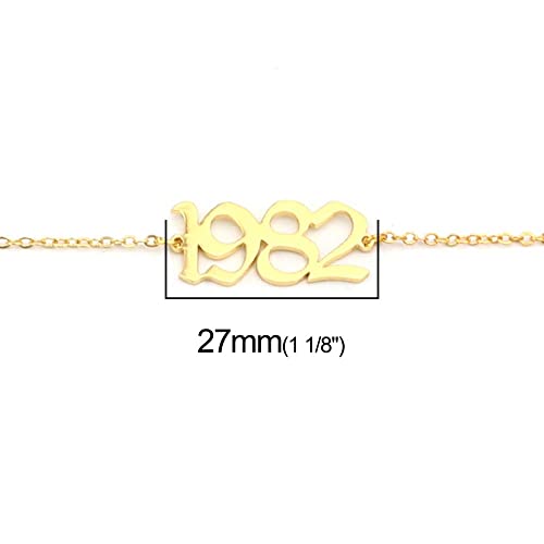 WKqifeil Tobillera de Acero Inoxidable 304, número de Color Dorado, Mensaje de 1982 a 1989, 21 cm de Largo, 1 Pieza