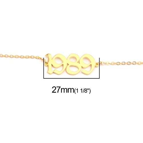 WKqifeil Tobillera de Acero Inoxidable 304, número de Color Dorado, Mensaje de 1982 a 1989, 21 cm de Largo, 1 Pieza