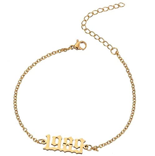 WKqifeil Tobillera de año de Acero Inoxidable Mensaje de número de Color Plateado Dorado 1989-1997 21 cm de Largo 1 Pieza