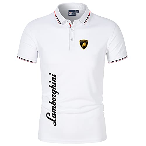 Woakzhe Polo de manga corta para hombre y mujer, diseño de Lam-BOR_Ghini, solapa de algodón, botón informal, clásico, color blanco 1, XL