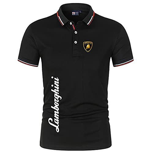 Woakzhe Polo de manga corta para hombre y mujer, diseño de Lam-BOR_Ghini, solapa de algodón, botón informal, clásico, color negro 1,M