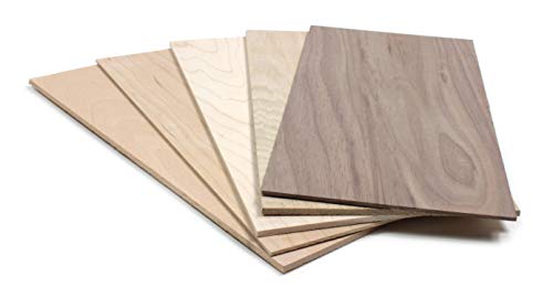 wodewa Juego de chapa de madera 4mm de espesor 5 especies de madera 30x14cm | 5 unidades Tableros de madera hechos a mano real para artesanía Modelo manualidades