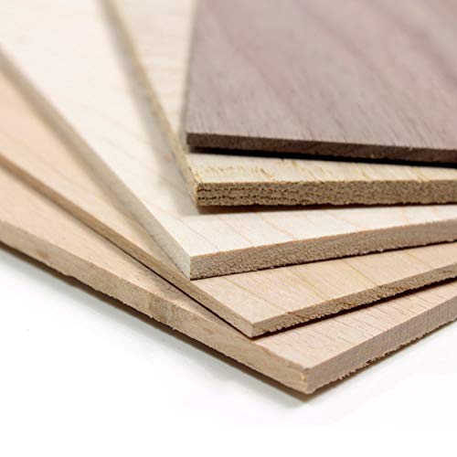wodewa Juego de chapa de madera 4mm de espesor 5 especies de madera 30x14cm | 5 unidades Tableros de madera hechos a mano real para artesanía Modelo manualidades