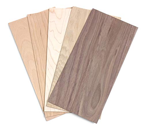 wodewa Juego de chapa de madera 4mm de espesor 5 especies de madera 30x14cm | 5 unidades Tableros de madera hechos a mano real para artesanía Modelo manualidades