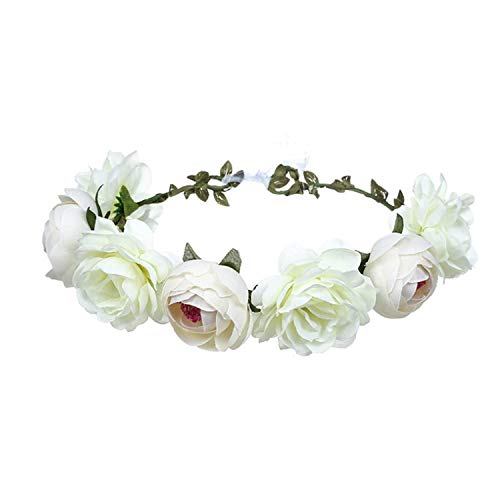 Wohlstand Cinta para el cabello,corona de flores,Flor Hecha a Mano Diadema Corona Floral,ajustable,Novia Corona Boda Halo Guirnalda Floral Bandas Para La Cabeza Casco,para mujer o niñas-2 piezas
