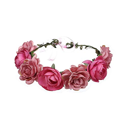 Wohlstand Cinta para el cabello,corona de flores,Flor Hecha a Mano Diadema Corona Floral,ajustable,Novia Corona Boda Halo Guirnalda Floral Bandas Para La Cabeza Casco,para mujer o niñas-2 piezas