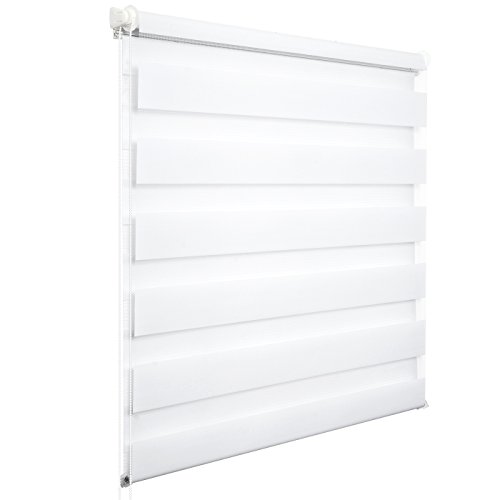 WOLTU Estor Enrollable Doble Tejido Noche y Día sin Taladrar Persiana Polyester para Ventanas, Puertas, Habitación 65x150 cm Blanco VH5549ws