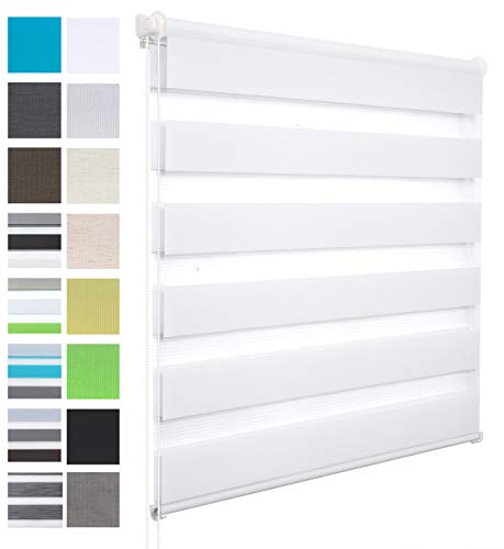 WOLTU Estor Enrollable Doble Tejido Noche y Día sin Taladrar Persiana Polyester para Ventanas, Puertas, Habitación 65x150 cm Blanco VH5549ws