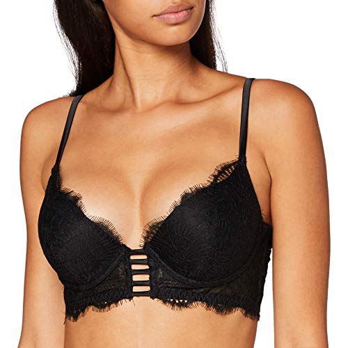 Women's Secret Sujetador push up con pie de encaje y tiras negro ,85B para Mujer
