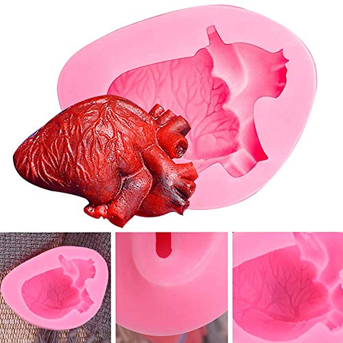 WonDerfulC 2 piezas de moldes 3D de corazón humano y cerebro para helado de chocolate, jabón para aromaterapia, DIY Halloween Sorprise Organ Molde de silicona para tartas