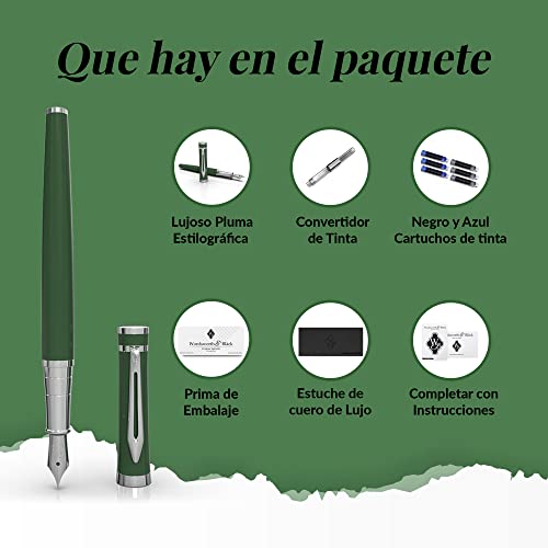 Wordsworth & Black Juego de pluma estilográfica, punta mediana, incluye 6 cartuchos de tinta y convertidor de recarga de tinta, estuche de regalo, bolígrafos de escritura suave [carreras verde]