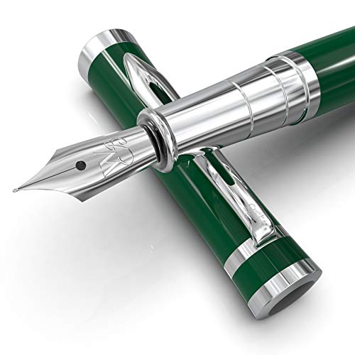 Wordsworth & Black Juego de pluma estilográfica, punta mediana, incluye 6 cartuchos de tinta y convertidor de recarga de tinta, estuche de regalo, bolígrafos de escritura suave [carreras verde]
