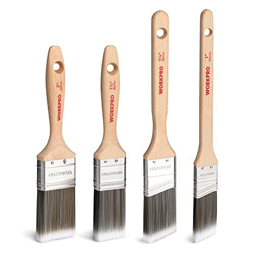 WORKPRO 4 piezas Juego de pinceles profesional, madera brochas pintura con certificación FSC 100%, set de brocha plana y angular 57 mm / 64 mm / 64 mm / 70 mm, sin pérdida de cerdas