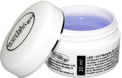 World of Nails-Design - Gel de construcción (30 ml, fibra de vidrio, luz LED/UV, transparente, viscosa, con bloqueador solar como gel de 1 fase, calidad del distribuidor especializado)