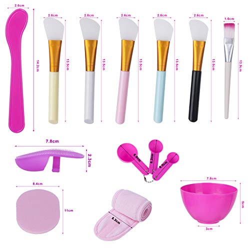 WUERQIE-Juego de 14 Cepillos de Silicona para Mascarilla, Cepillo para Mascarilla con Bandas para El Cabello y Cepillo para Mascarilla, para Mascarilla, Mascarilla para Ojos, Cuidado de la piel DIY