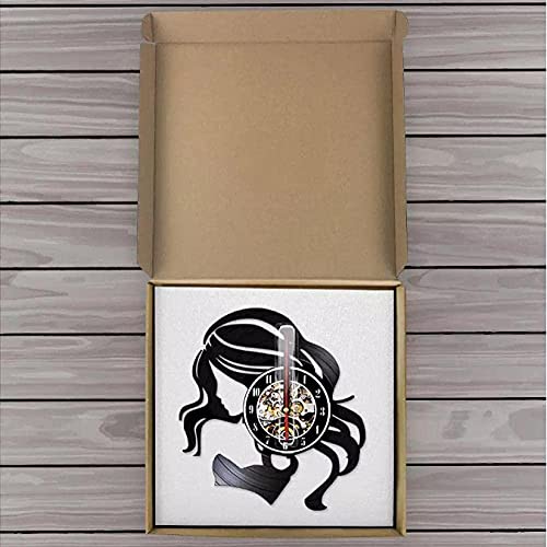 Wwbqcl Reloj de Pared con Logo Retro de peluquería de Mujer Hermosa Hecho de Cuidado del Cabello de Vinilo Reloj de Pared de peluquería de Mujer Hermosa