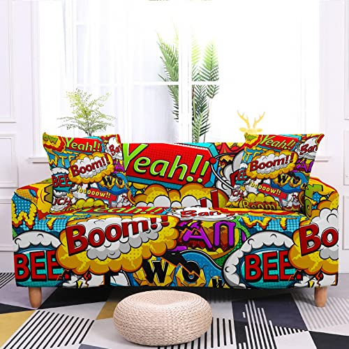 WXQY Graffiti Pintado Cuatro Estaciones Funda de sofá elástica Universal Moderna Funda de sofá de Esquina en Forma de L Funda de sofá A5 3 plazas