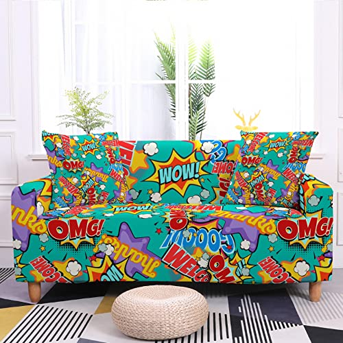 WXQY Graffiti Pintado Cuatro Estaciones Funda de sofá elástica Universal Moderna Funda de sofá de Esquina en Forma de L Funda de sofá A5 3 plazas