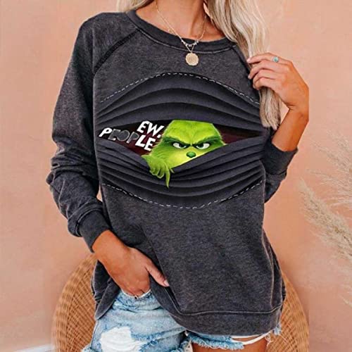 WZG Sudadera con Capucha De Manga Larga De Las Señoras Sudadera con Capucha Sudadera De La Tripulación De La Tripulación De La Navidad Divertido Pullover Top T-Shirt Regalos para Damas XL/Gris