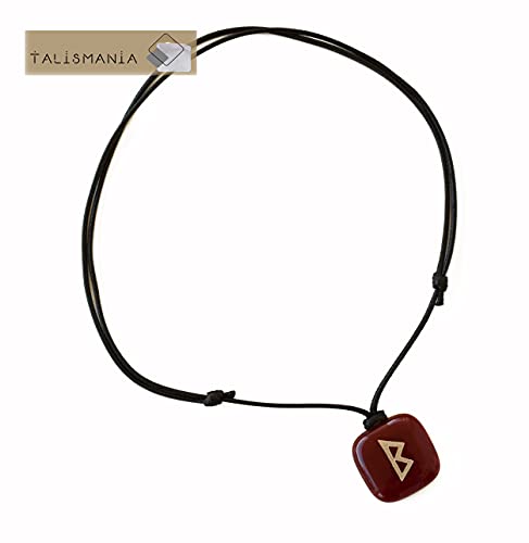 XanaLú Studio Runa de la fertilidad “Berkana” Colgante con Runa Berkana para mujer, Talismán rúnico del el amor, el crecimiento y la fertilidad (Granate)