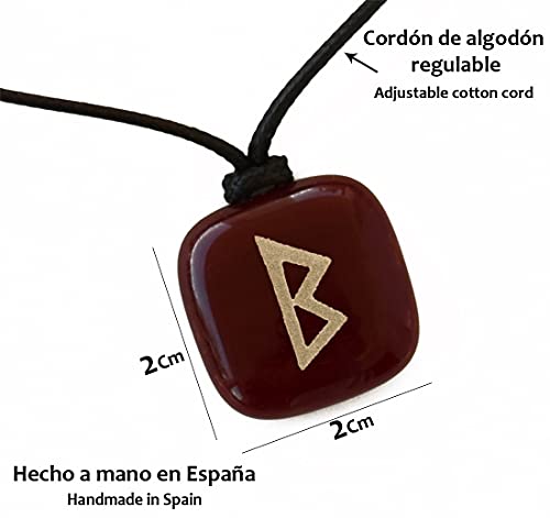 XanaLú Studio Runa de la fertilidad “Berkana” Colgante con Runa Berkana para mujer, Talismán rúnico del el amor, el crecimiento y la fertilidad (Granate)