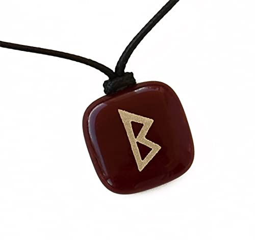 XanaLú Studio Runa de la fertilidad “Berkana” Colgante con Runa Berkana para mujer, Talismán rúnico del el amor, el crecimiento y la fertilidad (Granate)