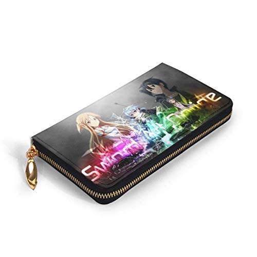 XCNGG Sword Art Online Asuna Yuuki Kirito Sinon Yui Monedero Bloqueo RFID Carteras con cremallera de cuero genuino Monedero Monedero de viaje alrededor del titular de la tarjeta Organizador Bolso de m