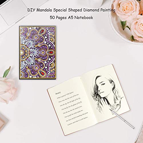 Xdefkoloe58223 Pintura Diamante DIY 50 Páginas A5 Sin hilos Cuaderno Pintura Diamante Libro de Belleza Papelería de Moda
