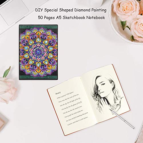 Xdefkoloe58223 Pintura Diamante DIY 50 Páginas A5 Sin hilos Cuaderno Pintura Diamante Libro de Belleza Papelería de Moda