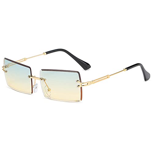 XDOUBAO Gafas de sol Gafas de sol Cortado de marea femenino sin marco Gafas de metal Marco Gafas de sol-Venta al por mayor de fábrica_Gradiente de oro de oro amarillo verde
