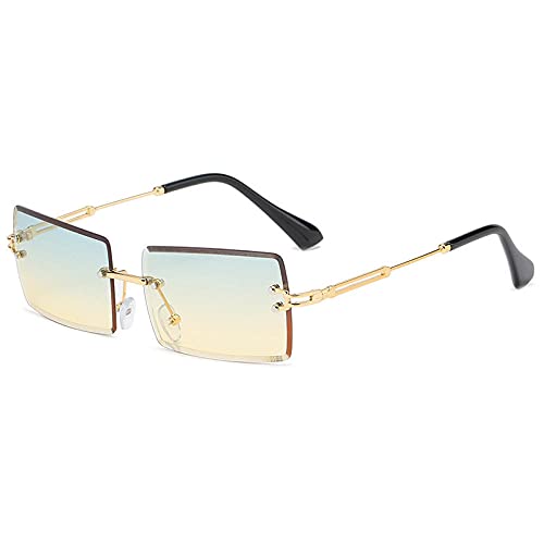 XDOUBAO Gafas de sol Gafas de sol Cortado de marea femenino sin marco Gafas de metal Marco Gafas de sol-Venta al por mayor de fábrica_Gradiente de oro de oro amarillo verde