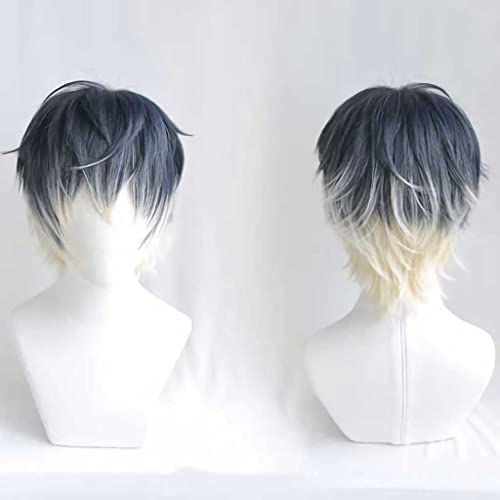 XHSDOZD Peluca Cosplay Anime，Peluca IDOLiSH7 Momo，Gray Blue Gradient Peluca Cosplay,con Red de Peluca Gratis,Halloween Hair,para Cosplay de Fiesta ​diari(Size:Corto)