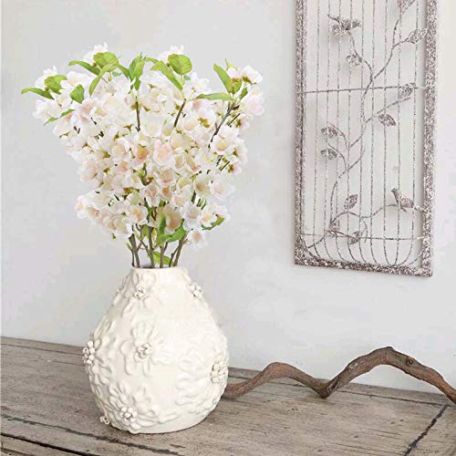 XHXSTORE 4pcs Ramo de Flores Artificiales Decoracion Blancas Flor de Melocotón de Seda Falsa Planta Cerezo Simulacion para Boda Hogar Centro de Mesa Arreglo Floral Bautizo Primavera Balcon Patio