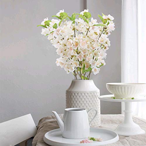 XHXSTORE 4pcs Ramo de Flores Artificiales Decoracion Blancas Flor de Melocotón de Seda Falsa Planta Cerezo Simulacion para Boda Hogar Centro de Mesa Arreglo Floral Bautizo Primavera Balcon Patio