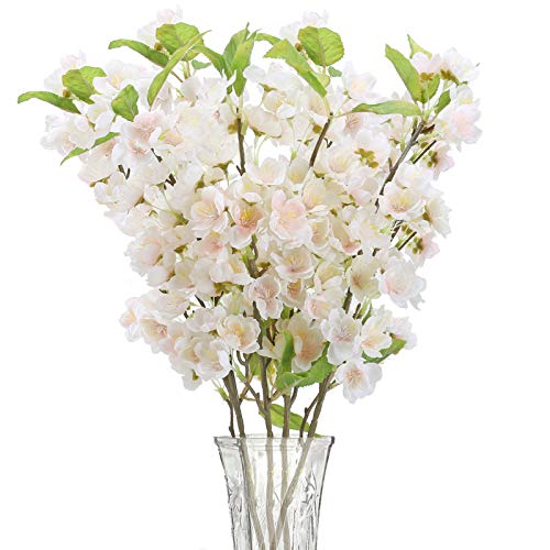 XHXSTORE 4pcs Ramo de Flores Artificiales Decoracion Blancas Flor de Melocotón de Seda Falsa Planta Cerezo Simulacion para Boda Hogar Centro de Mesa Arreglo Floral Bautizo Primavera Balcon Patio
