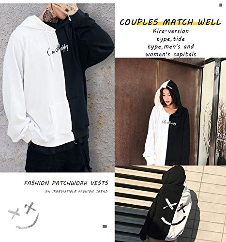 XIAOYAO Hombre Sudadera con Capucha Deportiva Manga Larga Hoodie Casual Camisa de Entrenamiento (XXL, Blanco Negro)